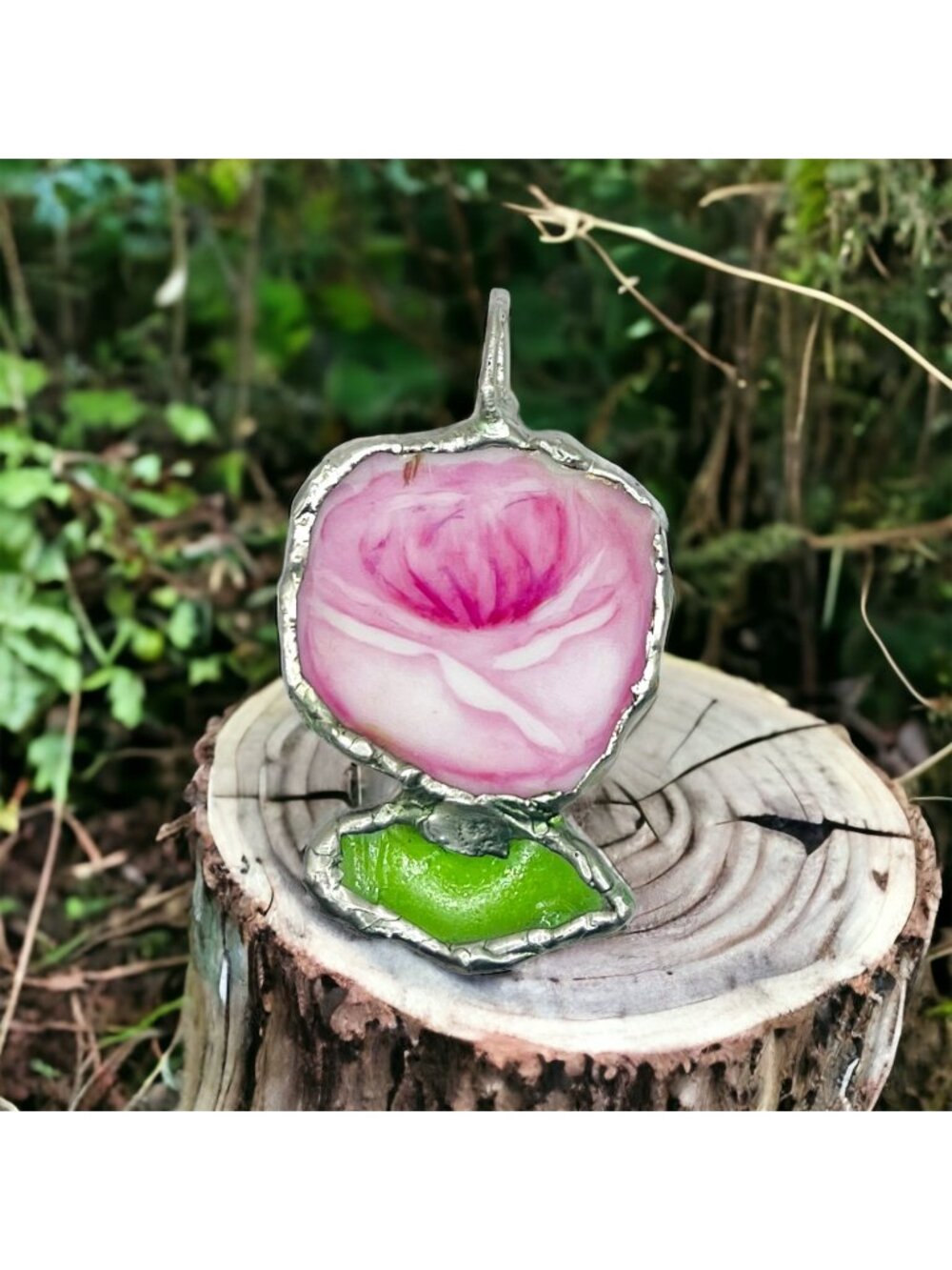 Pink Rose Broken China & Sea Glass Pendant | Pink Quartz Necklace | Alma Antigua - Picture 11 of 11